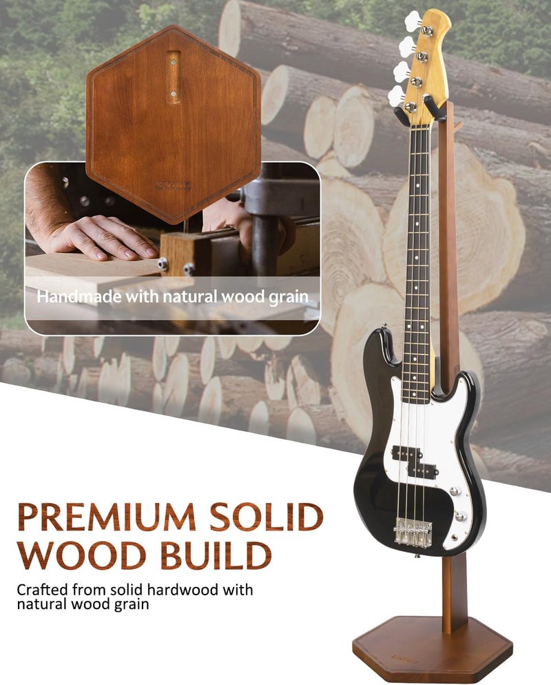 STRICH Bass Guitar Stand, HardWood 44.1" Height Floor Guitar Dispaly, Walnut Guitars Holder with Hanger for Home, Studio (FH-2, Bass Display) - Image 5